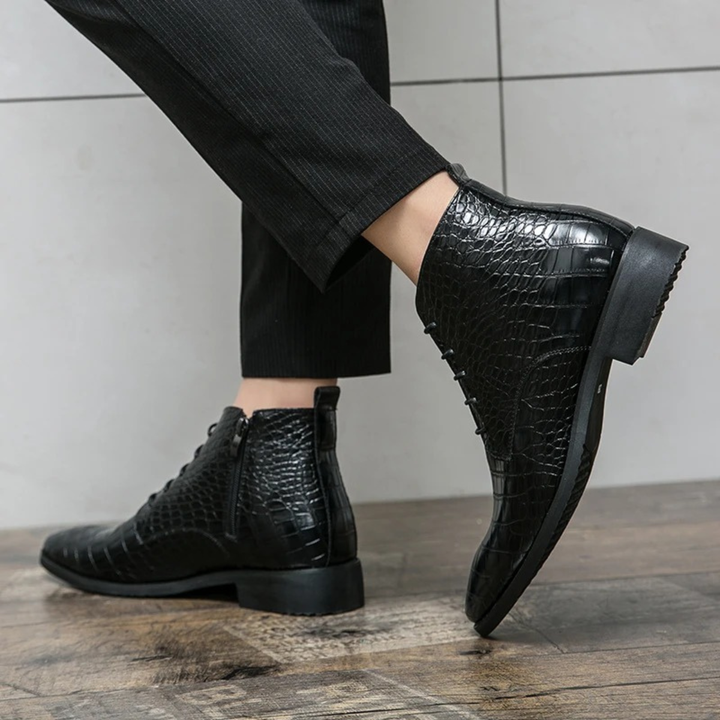 Mens Leather Ankle Boots Crocodile Pattern