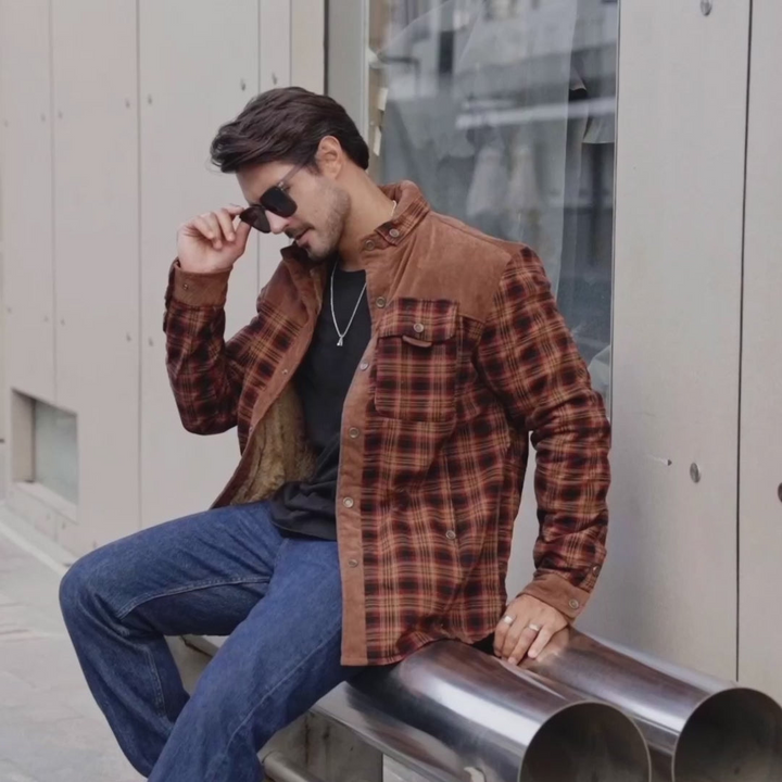 Mens Jacket Fleece Lined Plaid Pattern