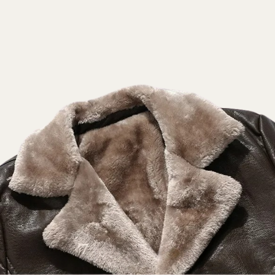 Mens Faux Leather Coat Shearling Lined Regular Fit