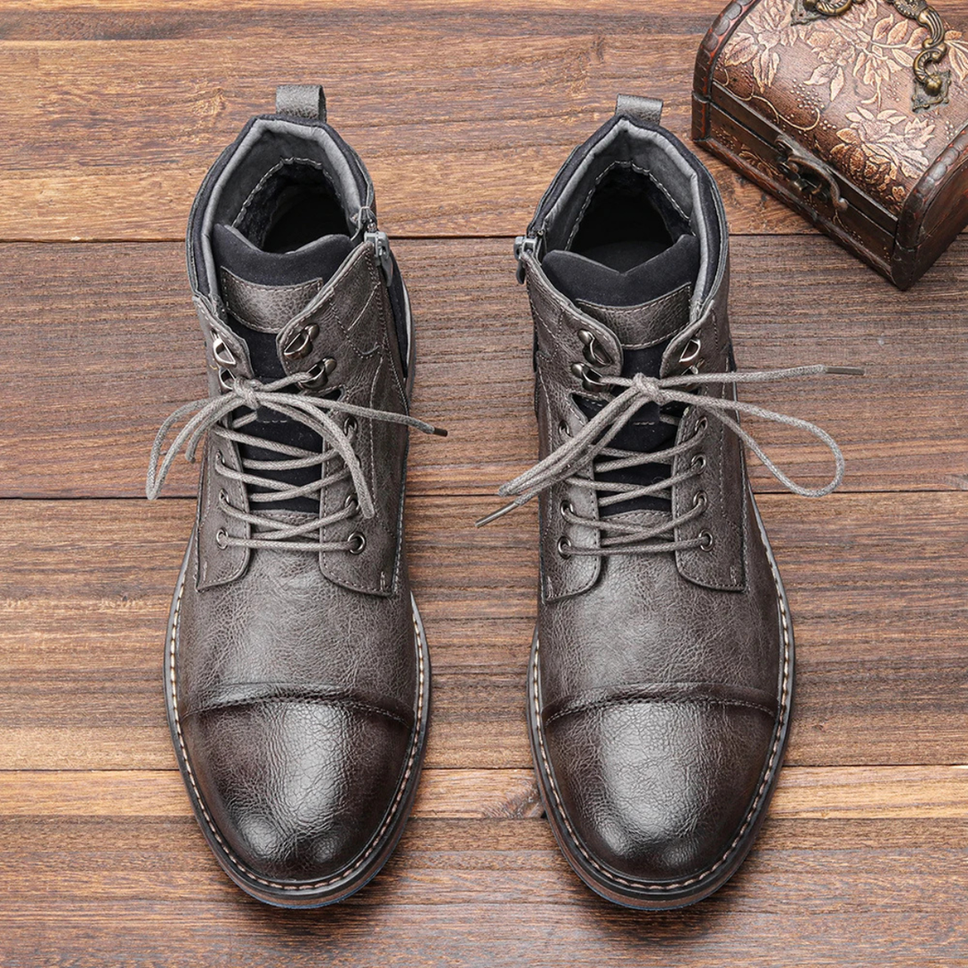 Mens Casual Leather Ankle Boots Lace-Up