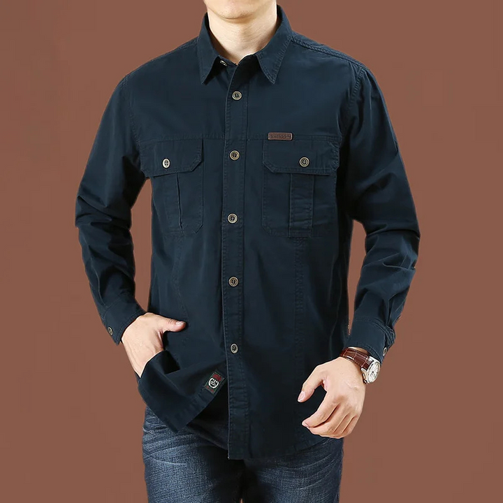 Unisex Work Shirt Cotton Relaxed Fit Long Sleeve with Pockets