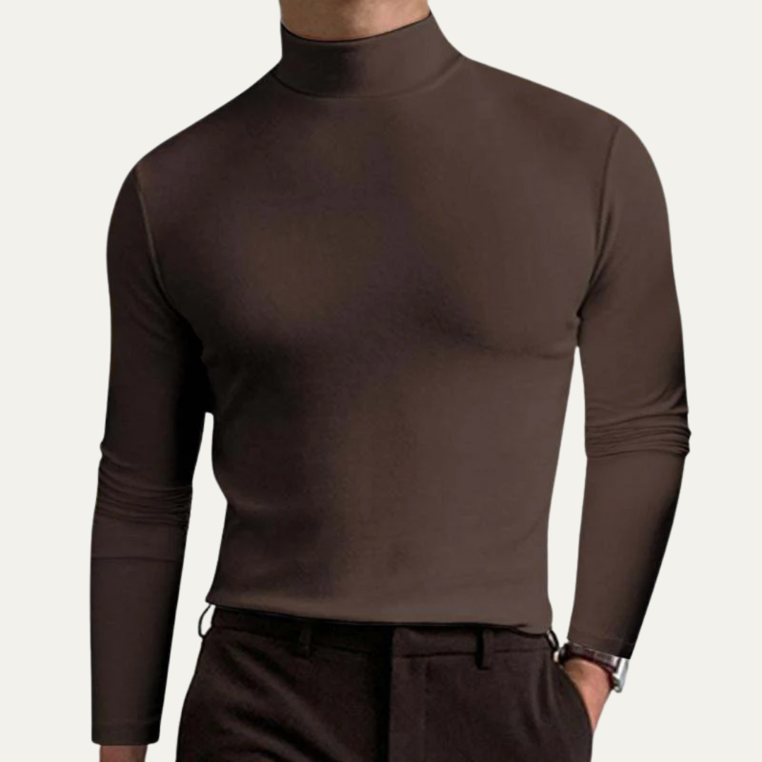 Mens Long Sleeve Shirt Smooth Mock Turtleneck