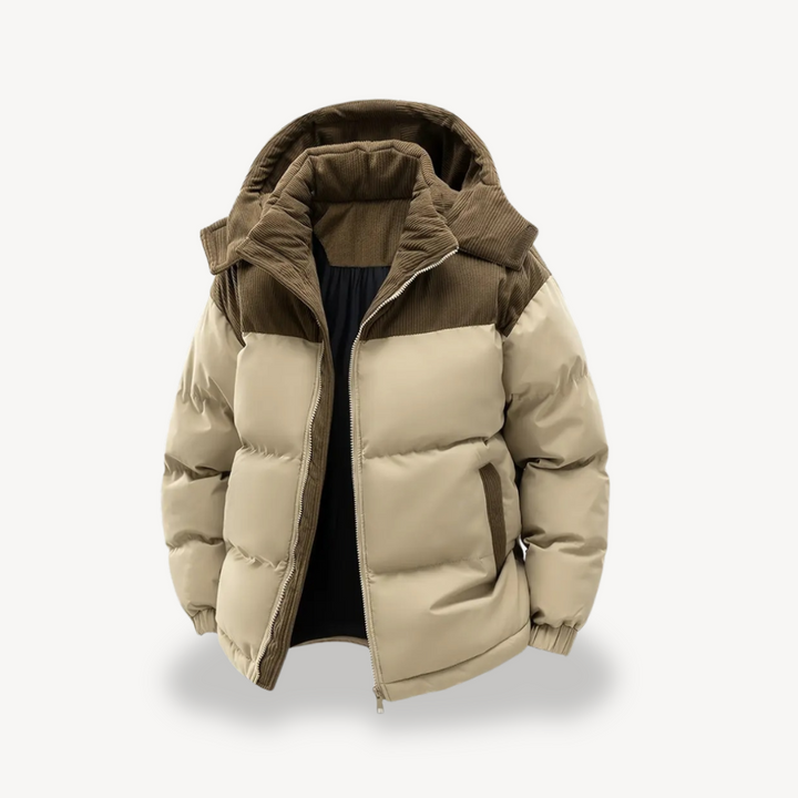 Mens Puffer Jacket Corduroy Hooded Casual Fit