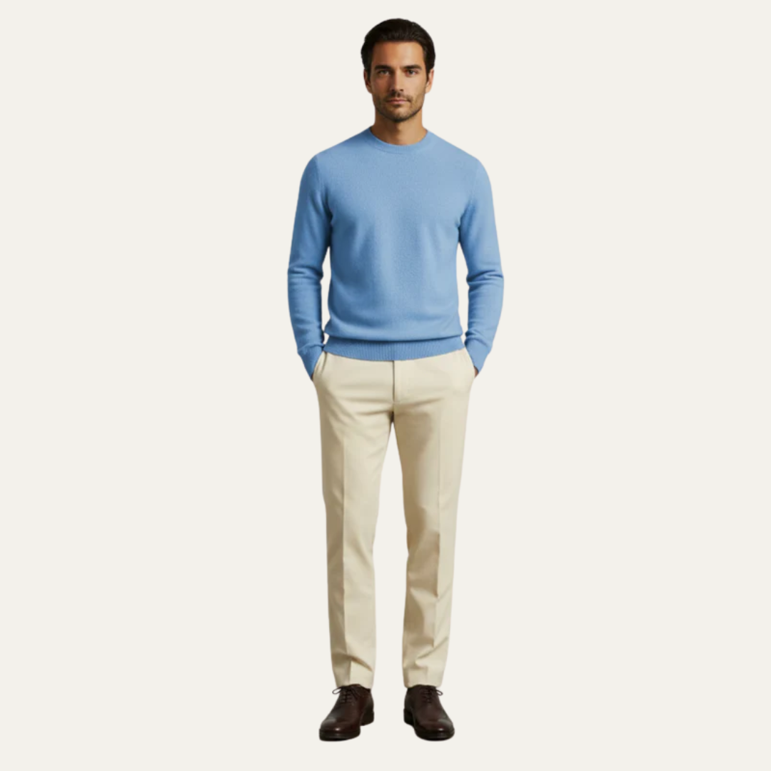 Mens Knit Sweater Fine Fabric Classic Crew Neck