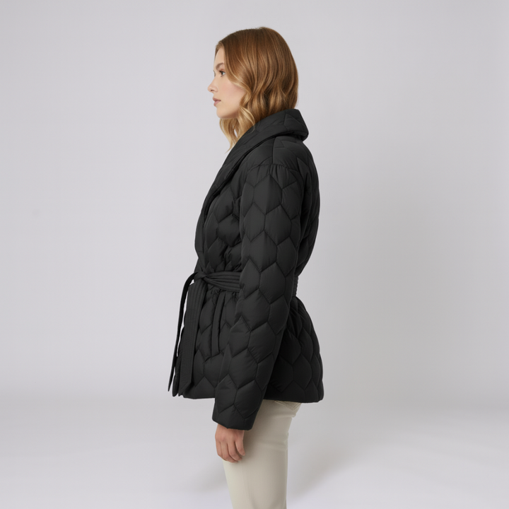 Womens Down Jacket with Belt Elegant Autumn Outerwear