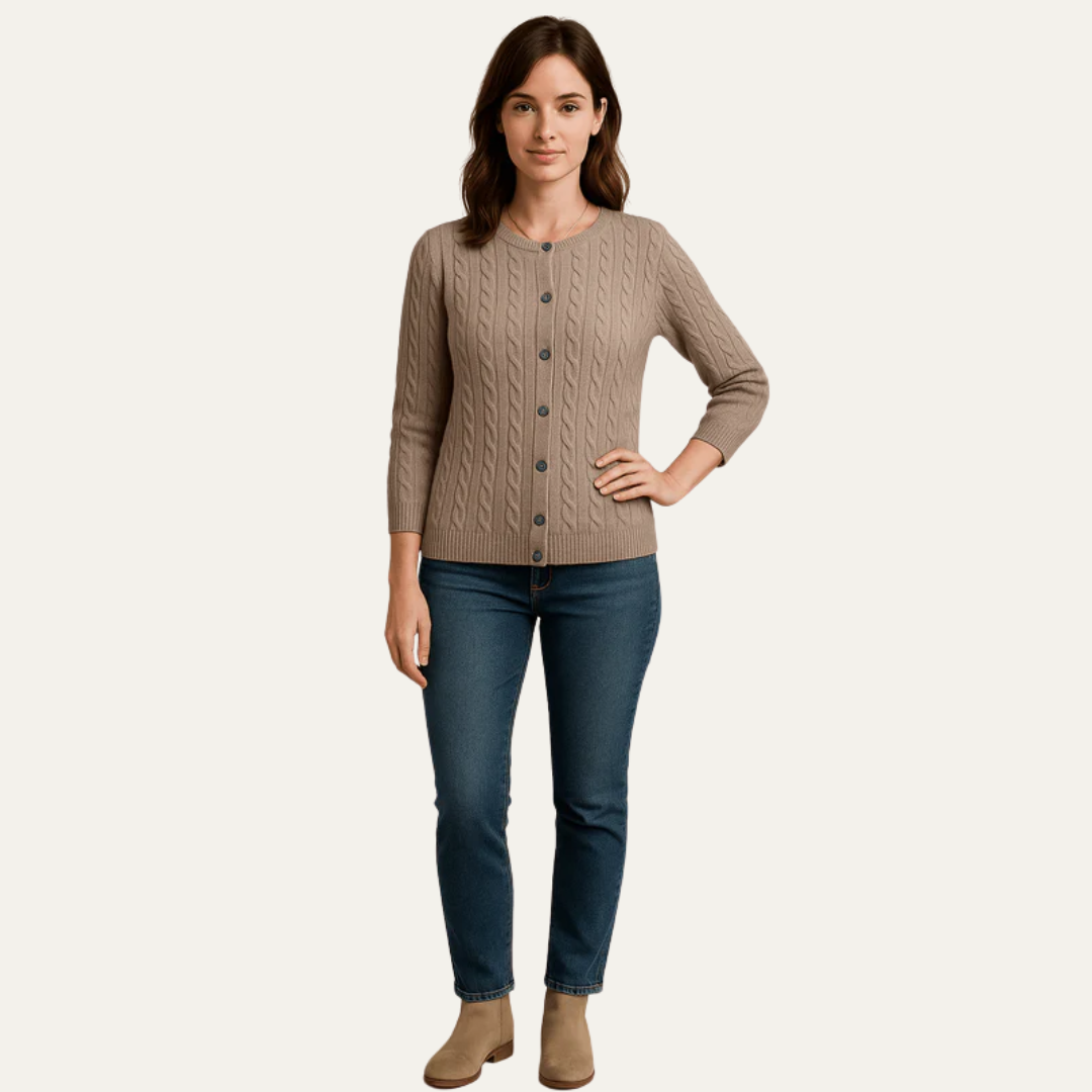 Womens Cable Knit Cardigan Button-Front Style