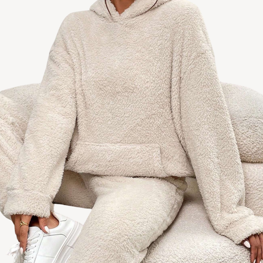 Womens Loungewear Set Plush Fleece Hoodie Relaxed Fit