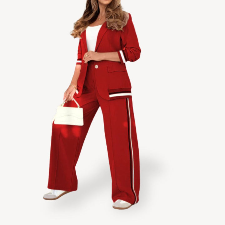 Womens Two-Piece Blazer Suit Striped Tailored Fit