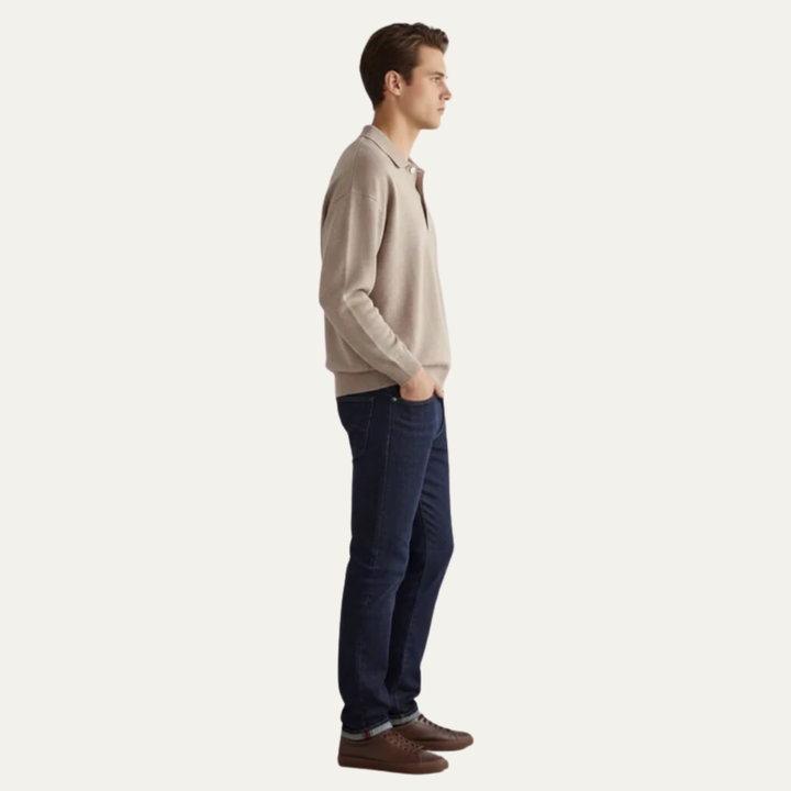 Mens Polo Sweater Fine Knit Long Sleeve