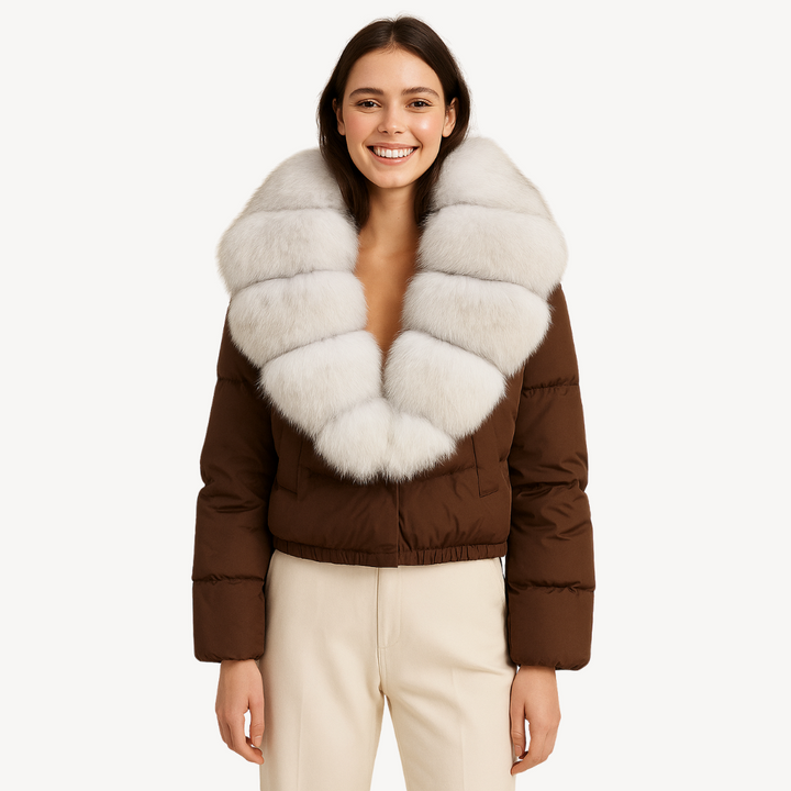 Womens Puffer Jacket with Faux Fur Collar Winter Fit - BritishMode