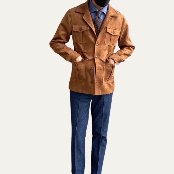 Mens Suede Field Jacket Four Flap Pockets