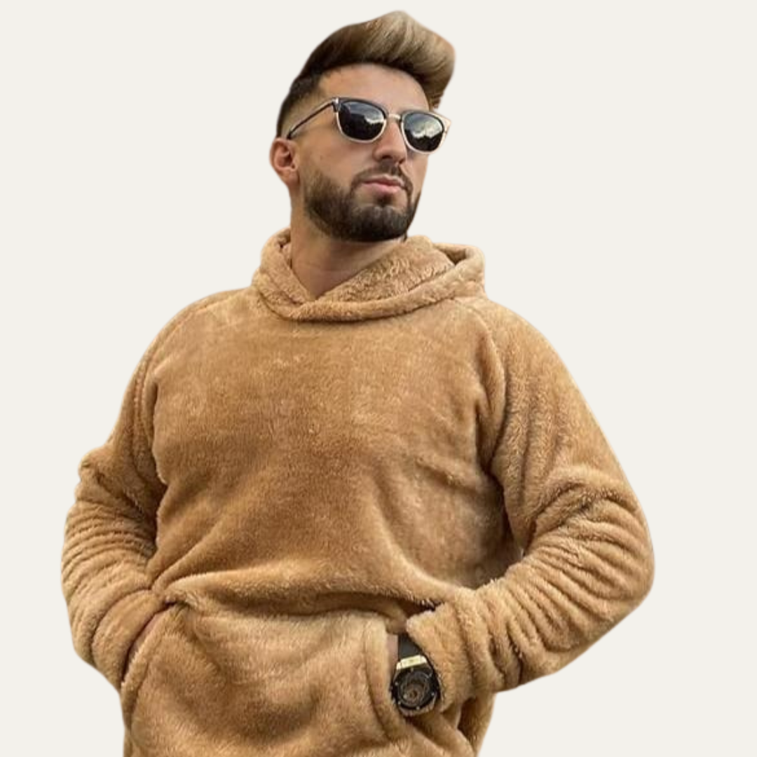 Mens Sherpa Fleece Hoodie Soft Pullover Fit
