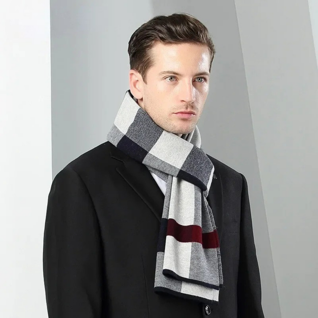Mens Classic Knit Plaid Scarf Wool Blend