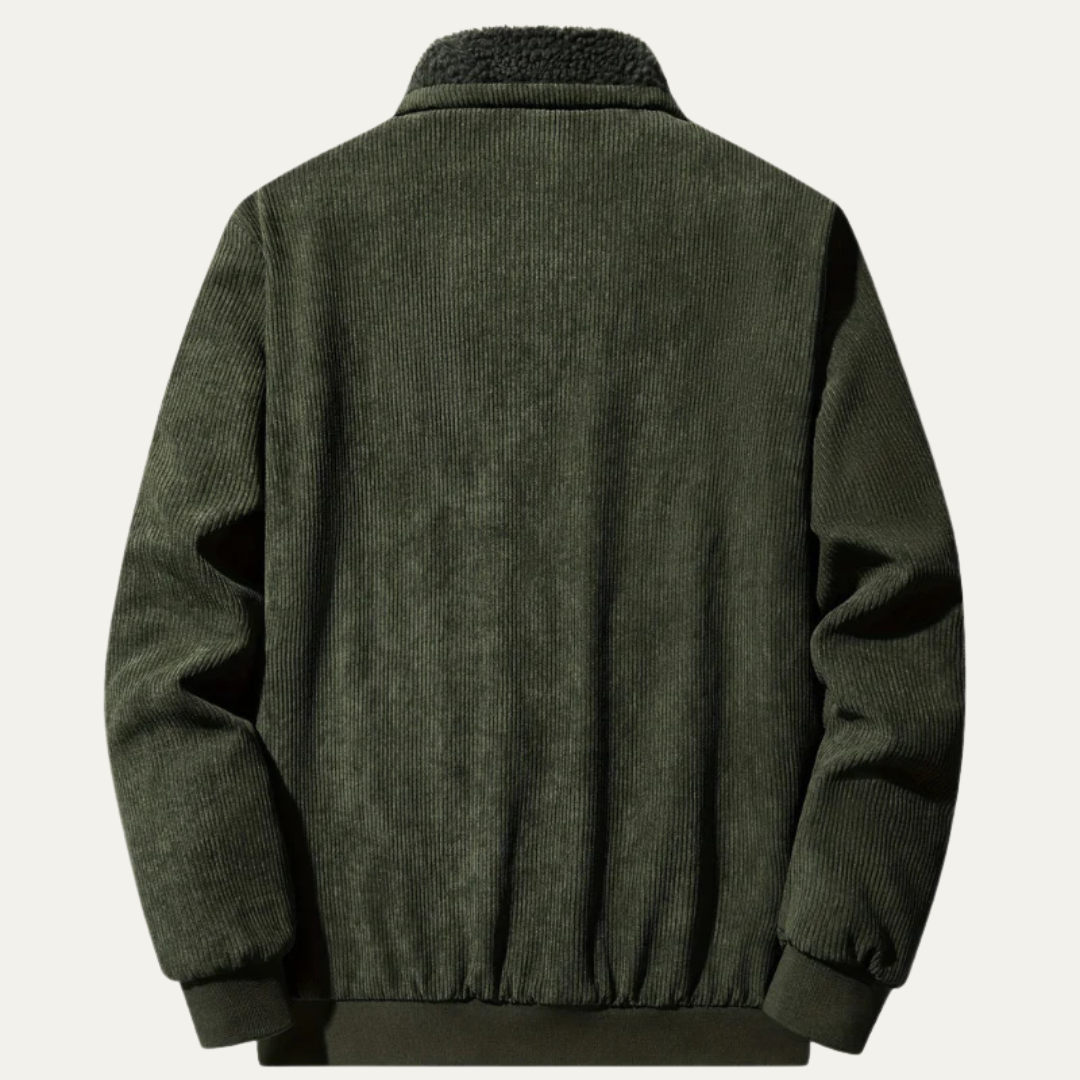 Mens Corduroy Jacket with Shearling Collar Zip Front