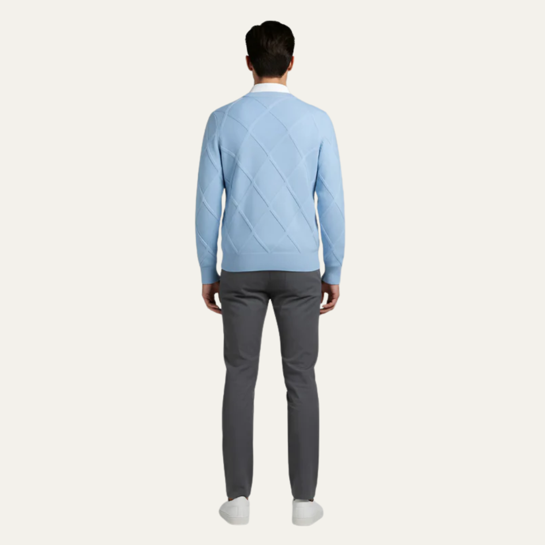 Mens Knit Sweater with Diamond Pattern Round Neck