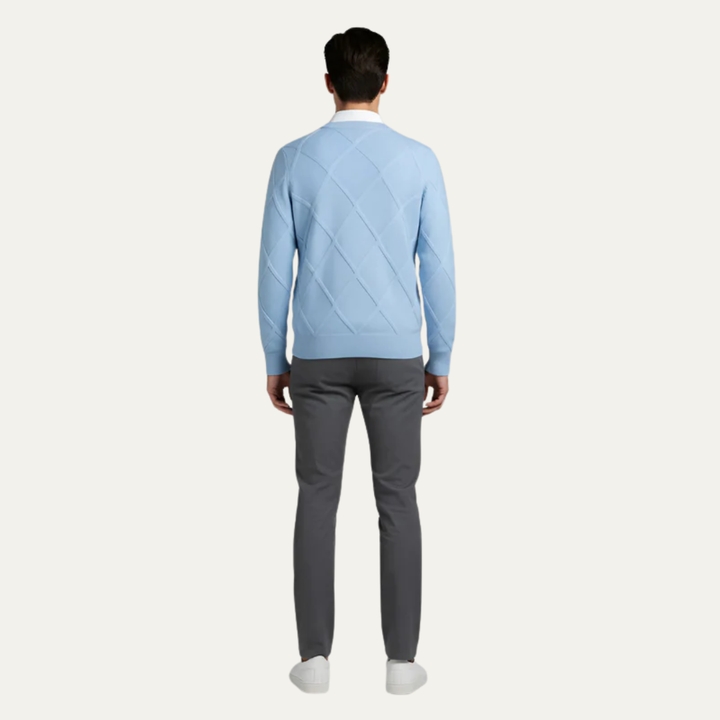 Mens Knit Sweater with Diamond Pattern Round Neck
