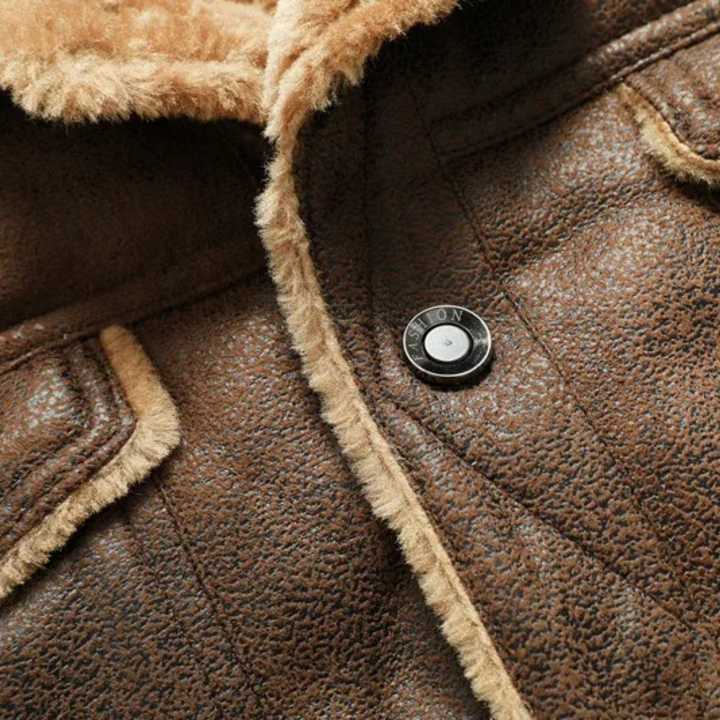 Mens Vintage Leather Jacket with Shearling Collar