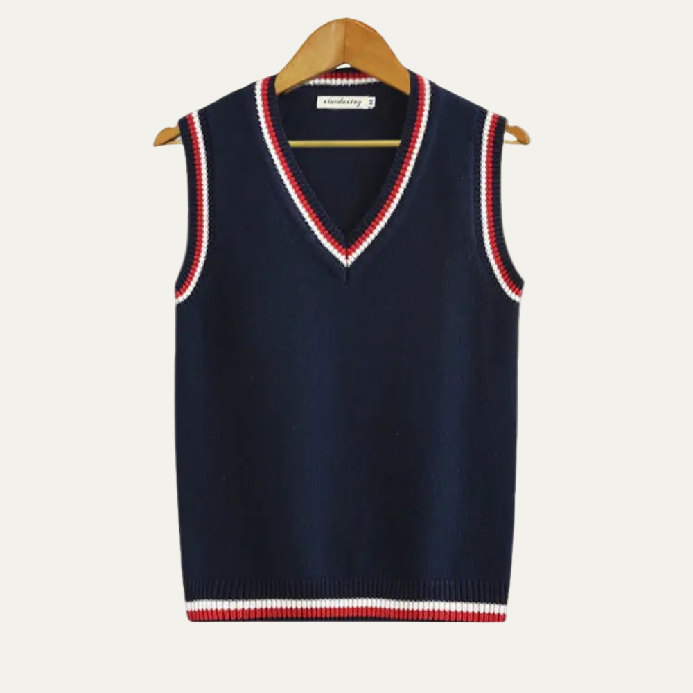 Mens Sweater Vest Textured V-Neck Striped Style