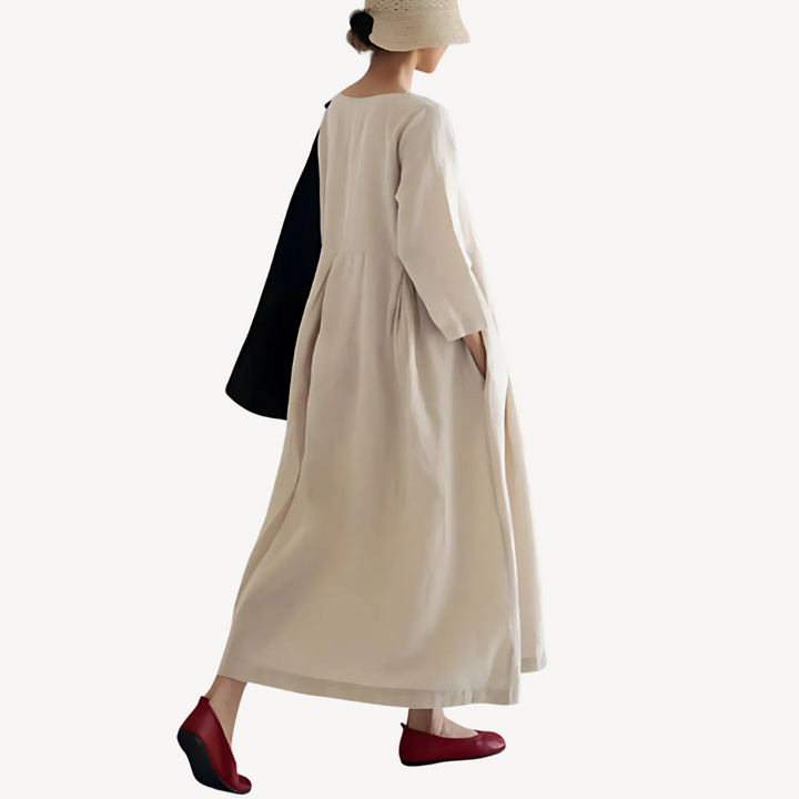 Womens Linen Maxi Dress Casual Loose Fit with Pockets