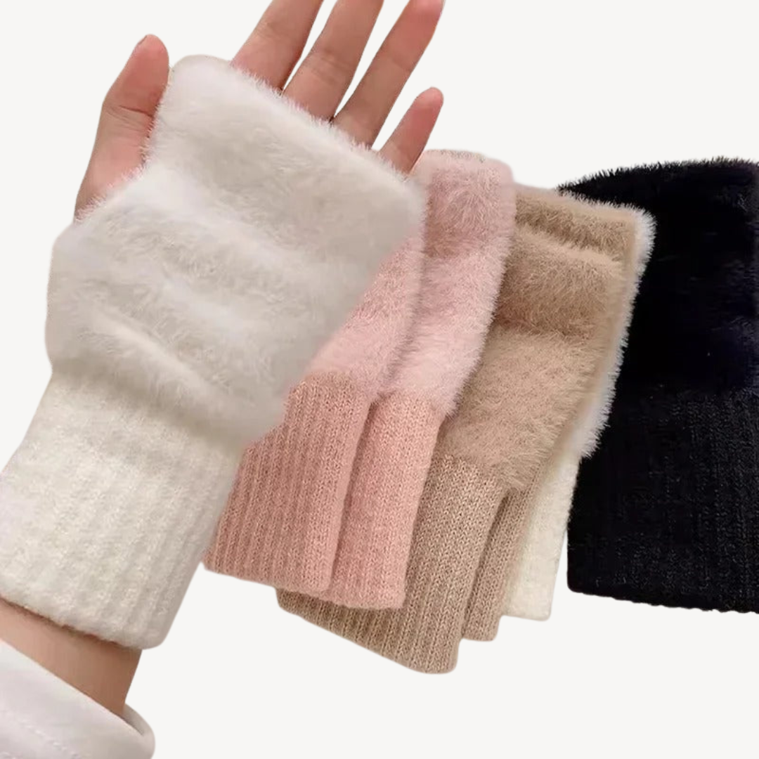 Womens Fingerless Gloves Fuzzy Soft