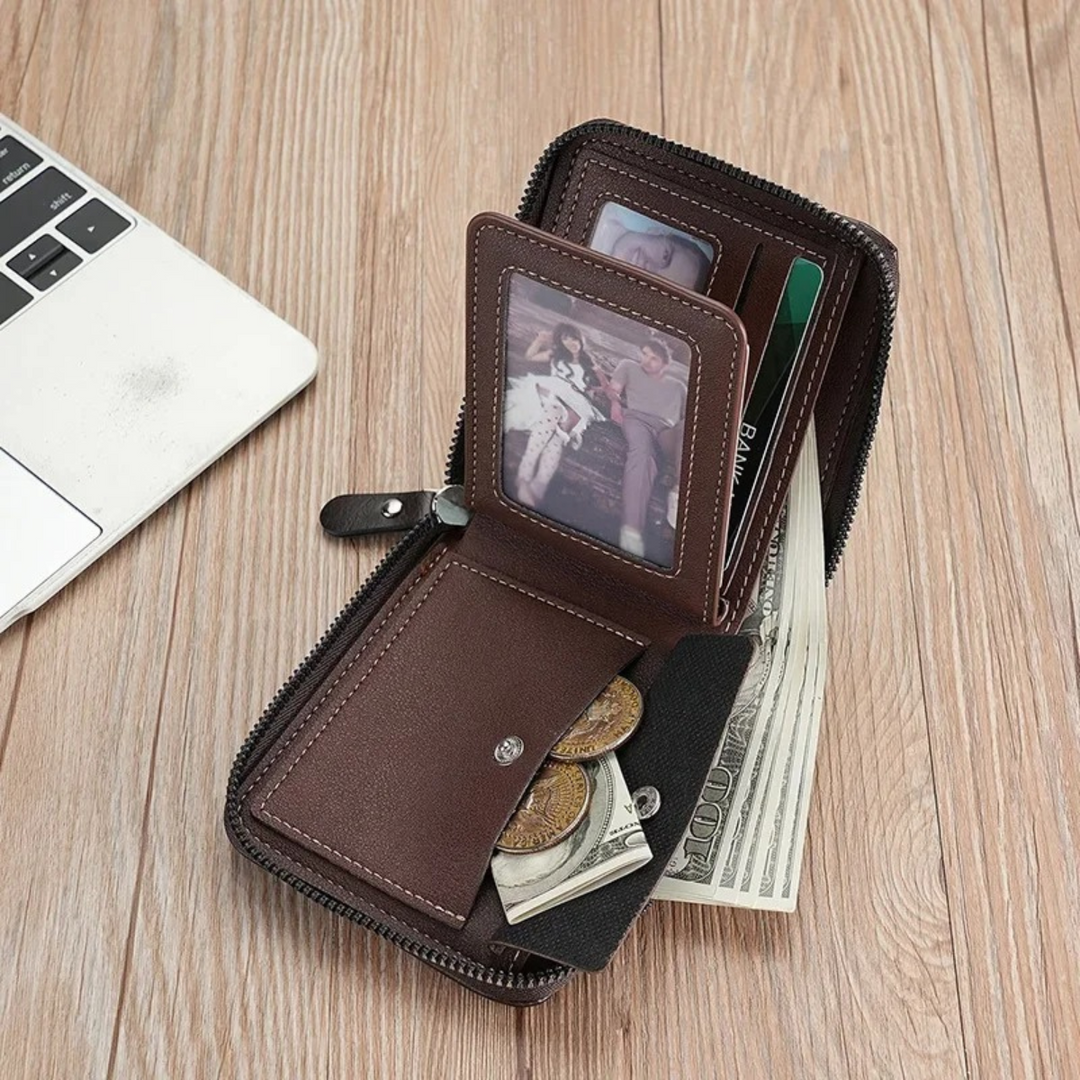 Mens Leather Coin Purse Wallet Compact Slim Design