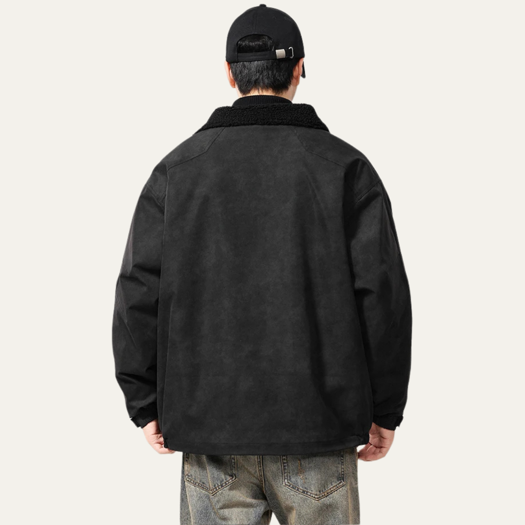 Mens Suede Bomber Jacket with Fleece Lining