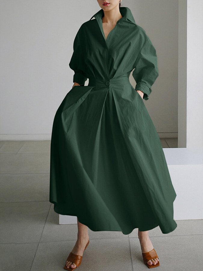 Womens Casual Midi Dress with Buttons Elegant Fit
