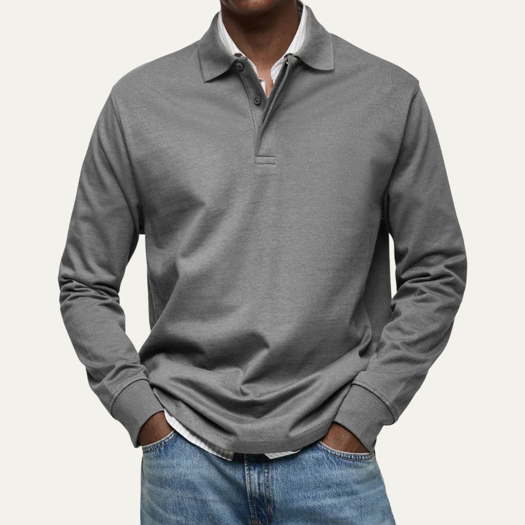 Mens Long Sleeve Polo Shirt Heavy Jersey Knit