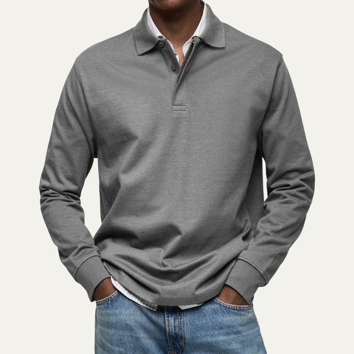Mens Long Sleeve Polo Shirt Heavy Jersey Knit