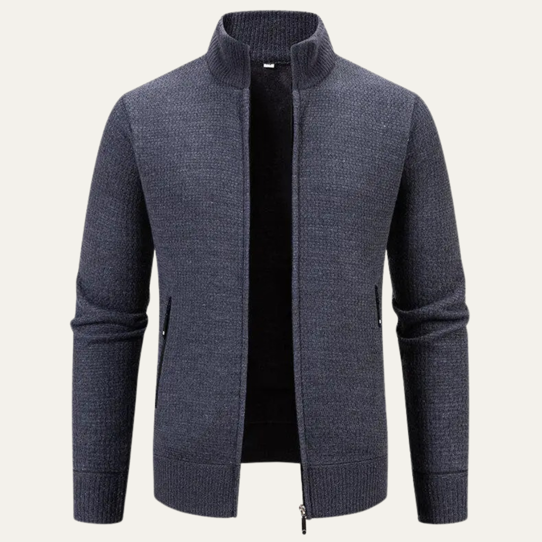 Mens Knitted Zip Cardigan Casual Stand Collar