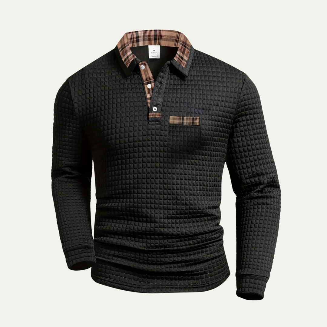 Mens Casual Polo Jumper Waffle Knit