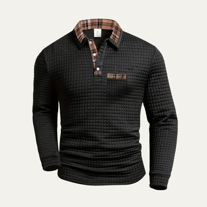 Mens Casual Polo Jumper Waffle Knit