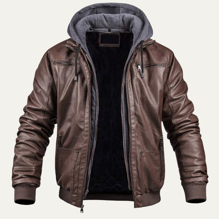 Mens Bomber Jacket Faux Leather Hybrid Knit Hood