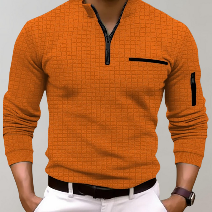 Mens Pullover Quarter Zip Grid Pattern
