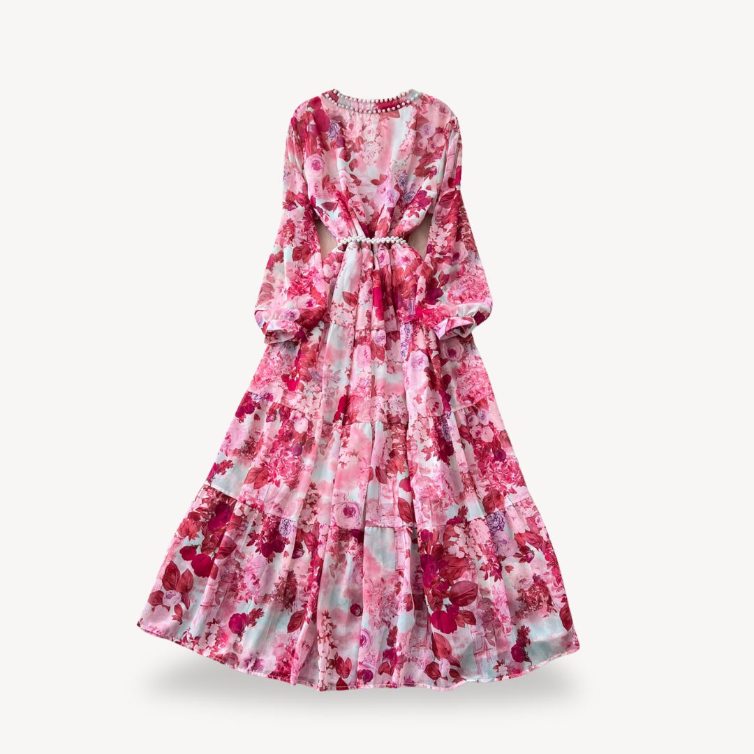 Womens Maxi Dress Floral Pattern Long Sleeve