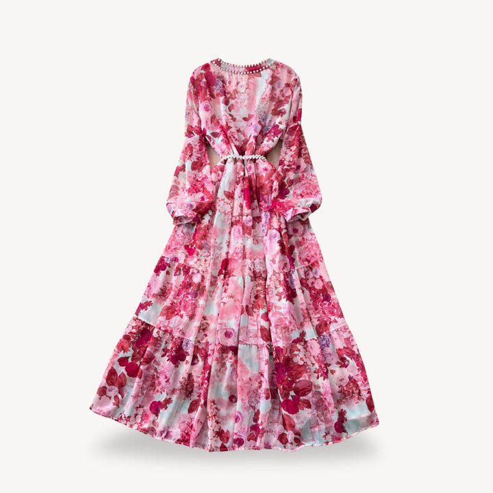 Womens Maxi Dress Floral Pattern Long Sleeve