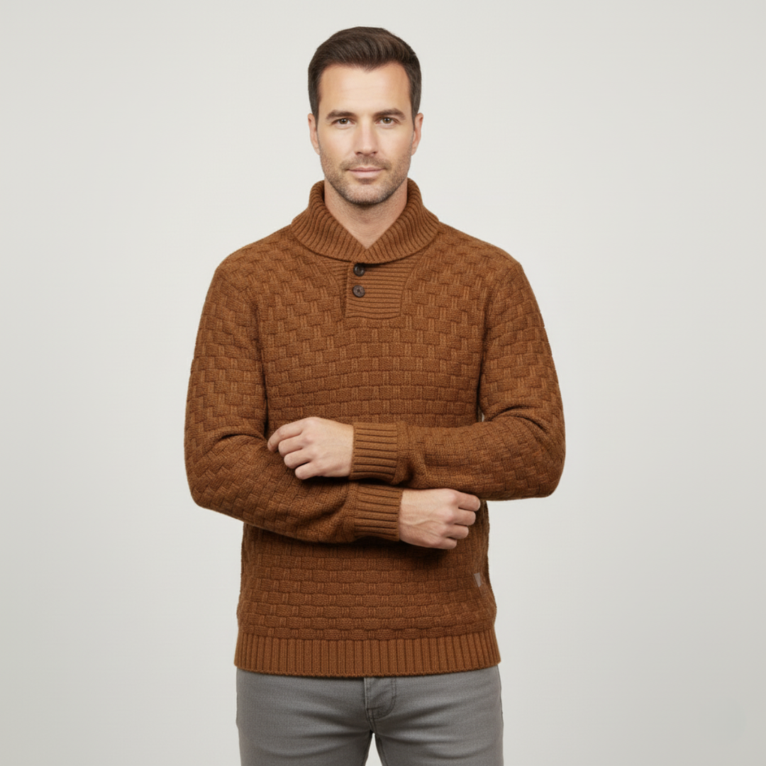 Mens Knit Sweater Textured Basketweave Shawl Collar