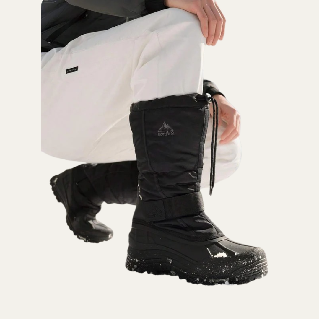 Mens Tall Winter Snow Boots with Strap and Drawstring Closure