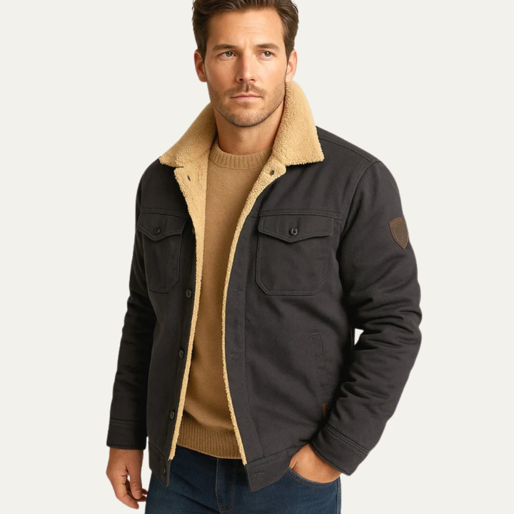 Mens Trucker Jacket Faux Shearling Lined Snap Front