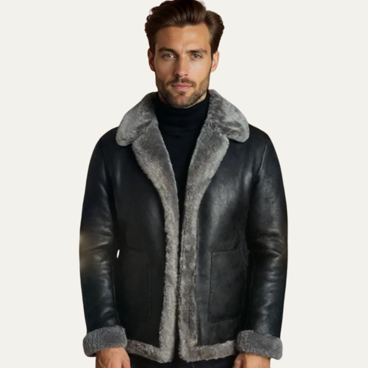 Men’s Shearling Trim Aviator Leather Jacket - BritishMode