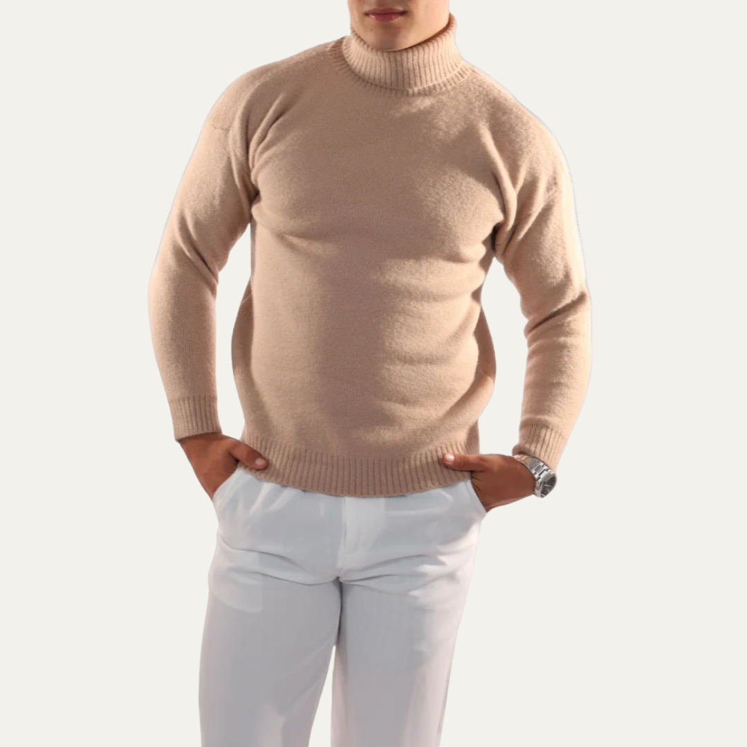 Mens Oversized Turtleneck Sweater Plush Knit