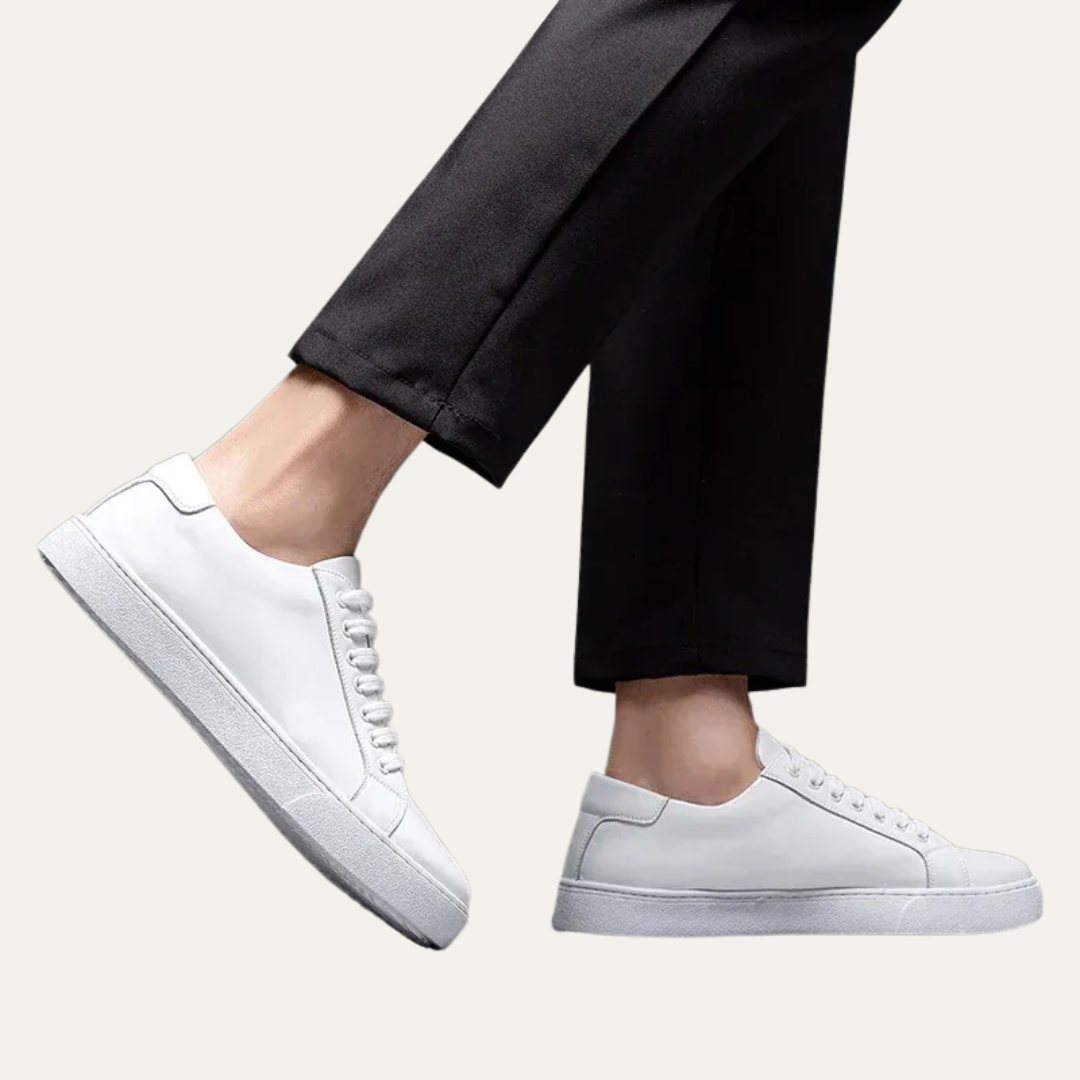 Mens Leather Low-Top Sneakers Thick Cupsole