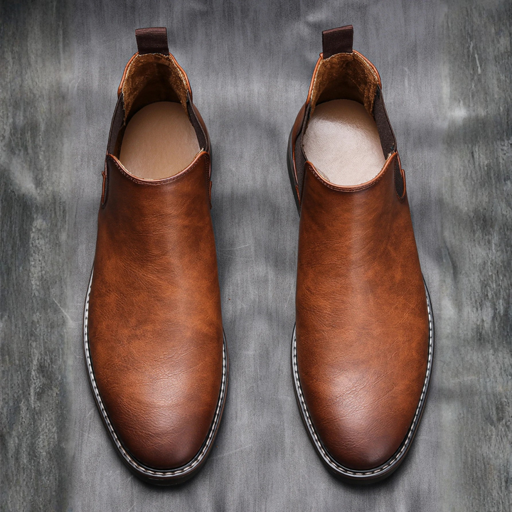 Mens Leather Chelsea Boots Classic Slip-On