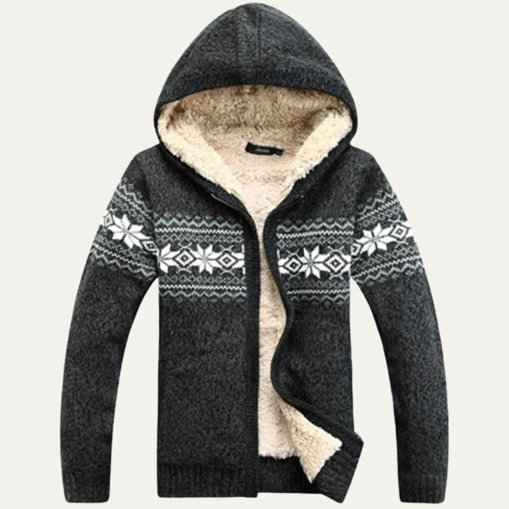 Mens Knit Jacket Zip-Up Hooded Winter Style