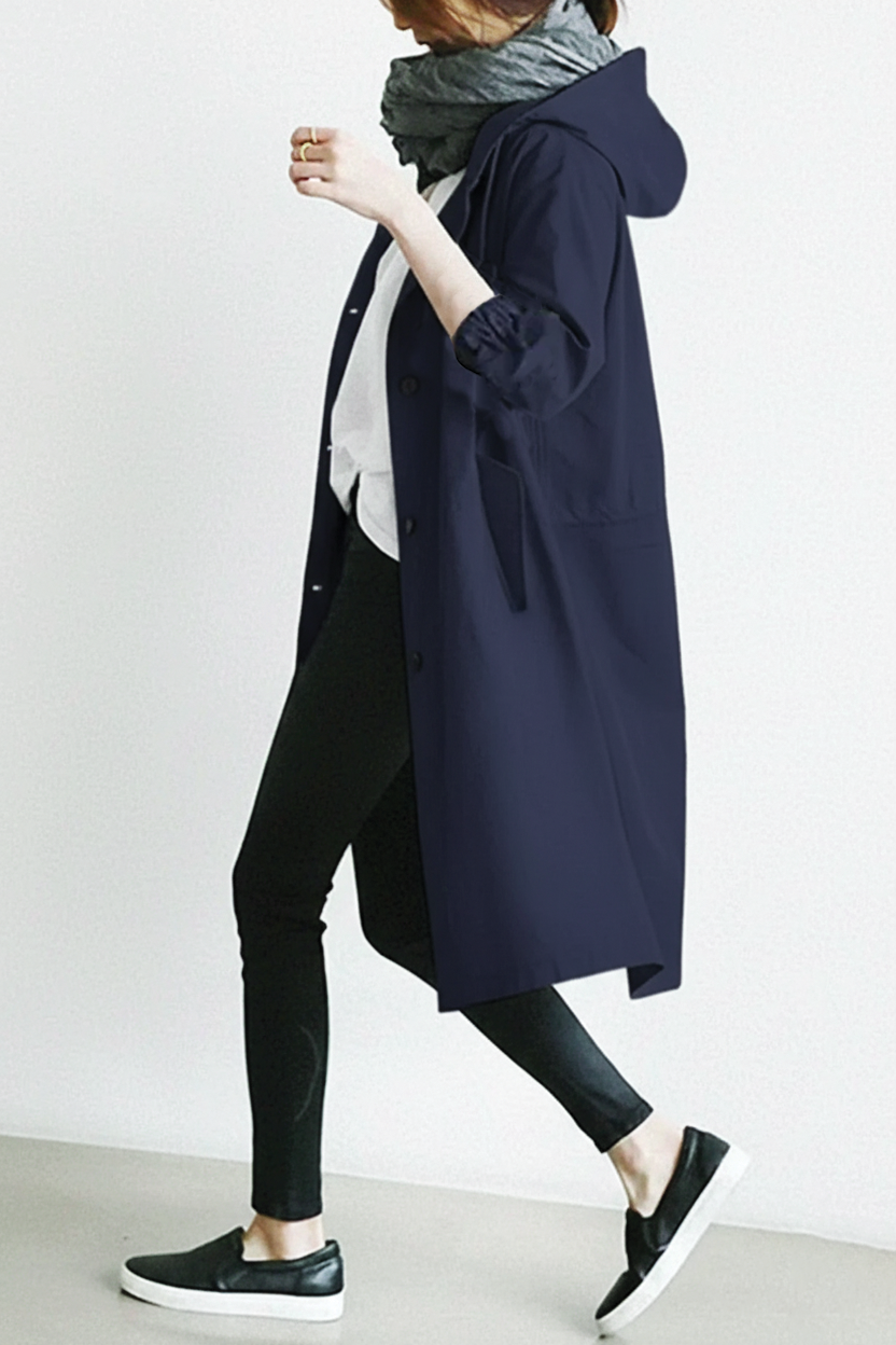 Womens Hooded Trench Coat Lightweight Relaxed Fit