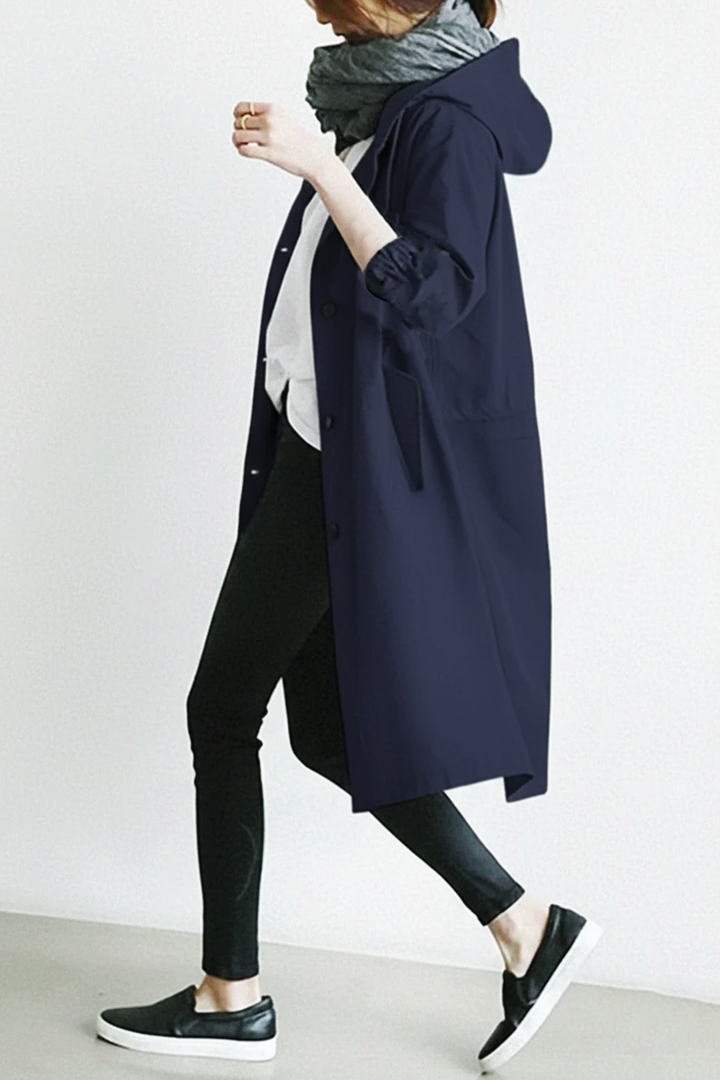 Womens Hooded Trench Coat Lightweight Relaxed Fit