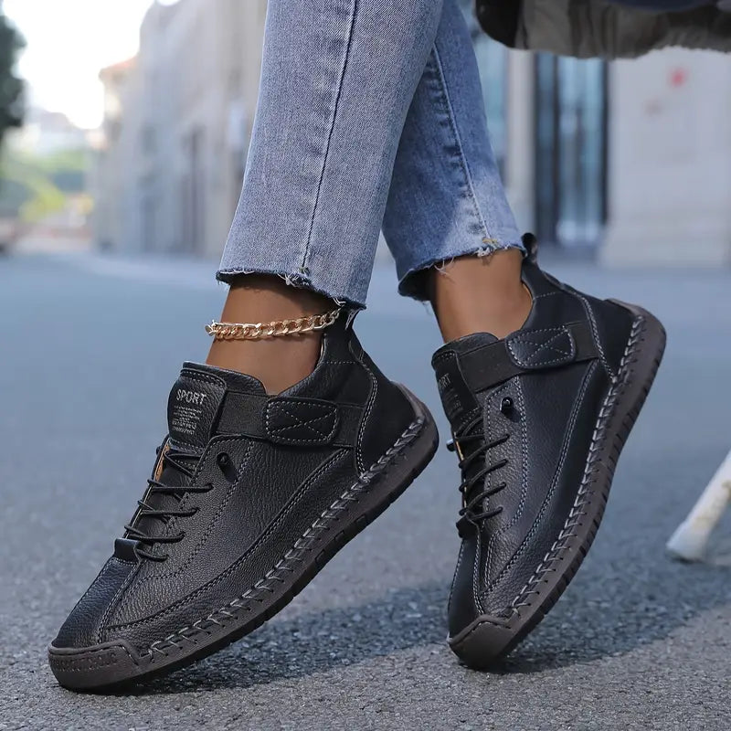 Womens Orthopedic Leather Trainers Lace-Up Wide Fit