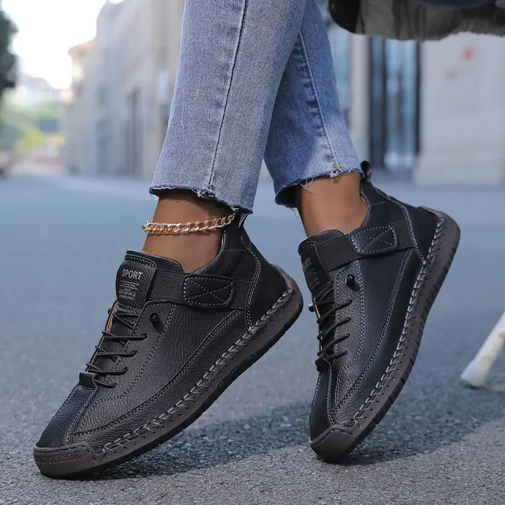 Womens Orthopedic Leather Trainers Lace-Up Wide Fit