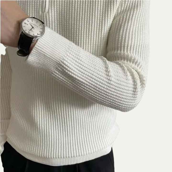 Mens Rib Knit Polo Sweater Quarter Zip