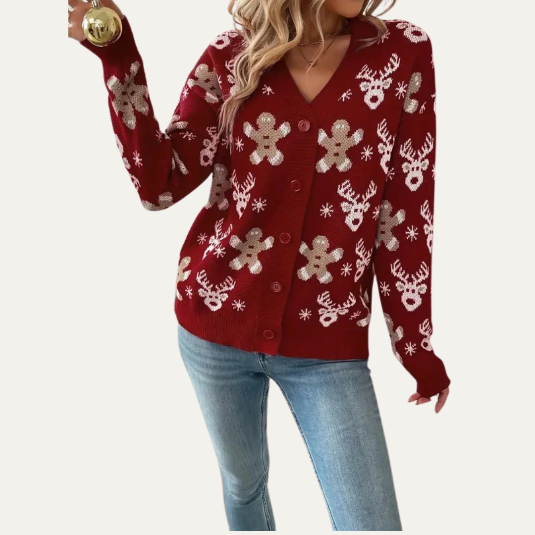 Womens Knit Cardigan with Buttons Festive Style